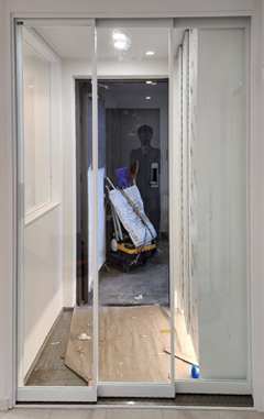 ㄱ자 파티션 중문(초슬림 19바/도장/투명강화/오픈형)