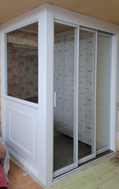 ㄱ자 파티션 중문(초슬림 19바/도장/망입강화/오픈형)